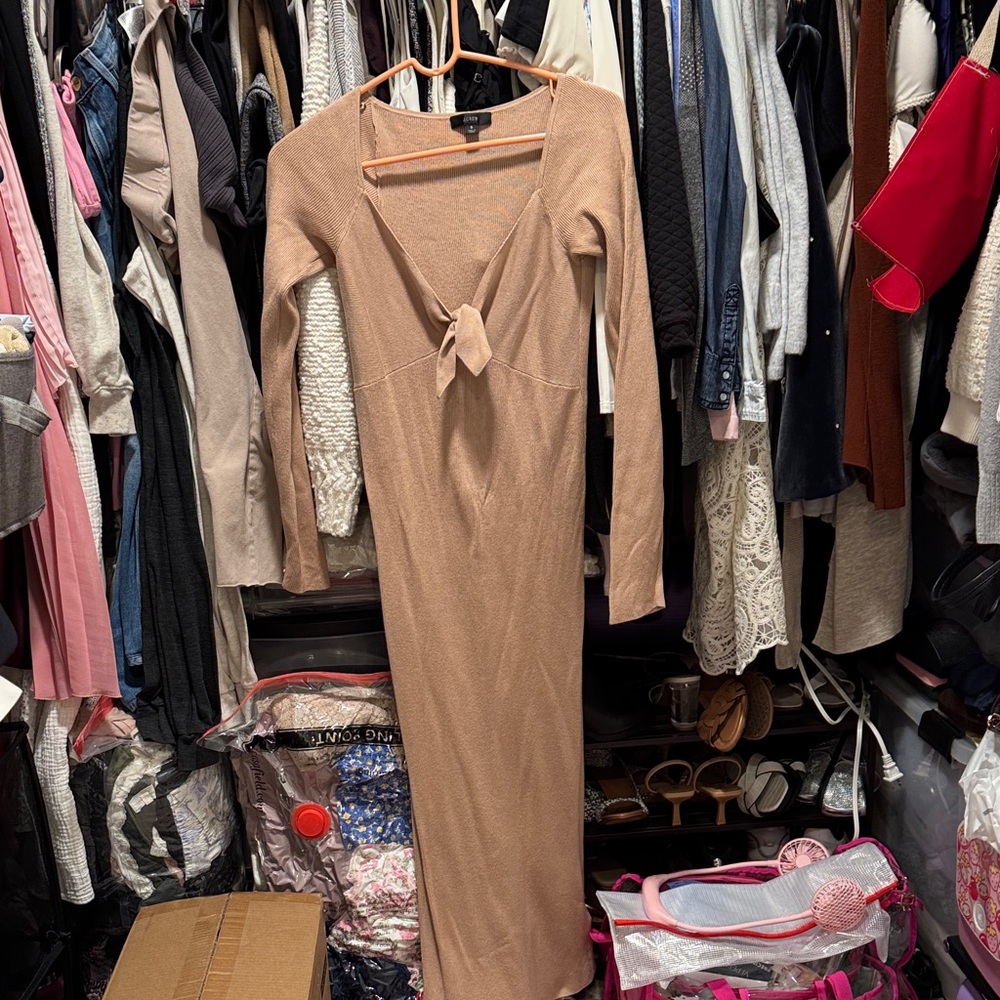 J. Crew Elegant Long Sleeve Tan Dress